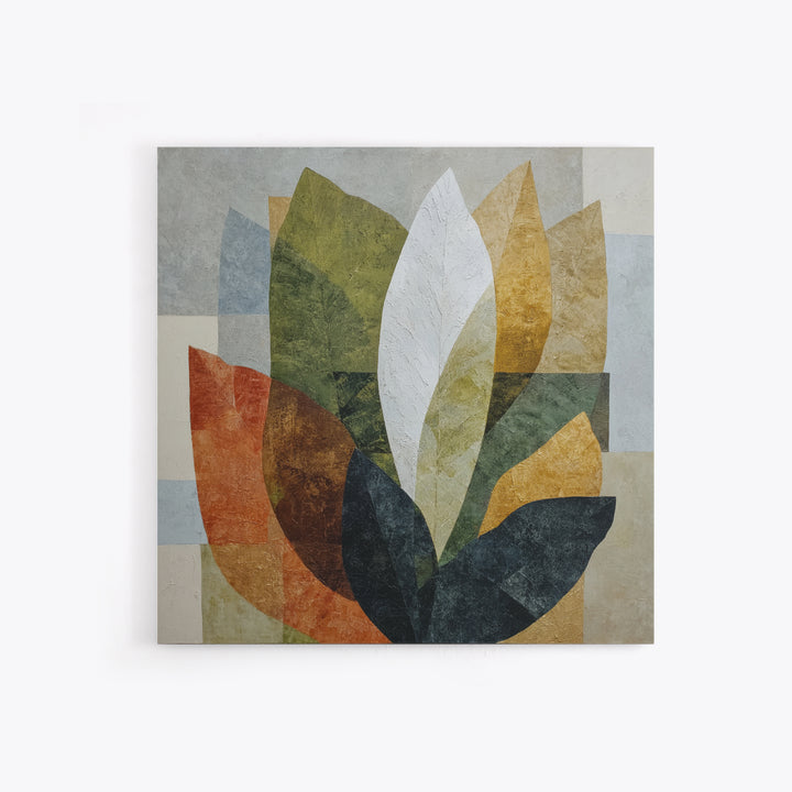 Olive Green Abstract Leaf Pattern Framed Canvas Print, Monochrome Art, Unique Wall Art, Living Room Decor, Oil Painting, Mono, MON-1x1-68