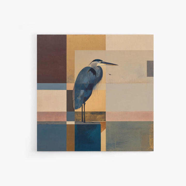 Blue Heron in Monochrome Navy Palette Framed Canvas Print, Monochrome Art, Mid Century Modern, Living Room Decor, Mono, MON-1x1-8