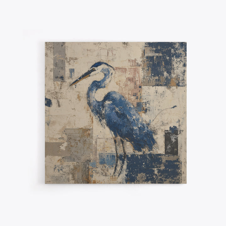 Blue Heron in Monochrome Navy Palette Framed Canvas Print, Monochrome Art, Neutral Decor, Living Room Decor, Fine Art, Mono, MON-1x1-80
