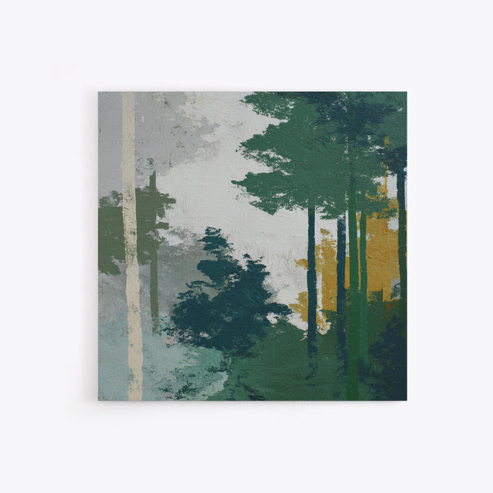 Deep Green Forest Silhouette Study Canvas Print, Monochrome Art, Statement Artwork, Living Room Decor, Oil Painting, Mono, MON-1x1-85