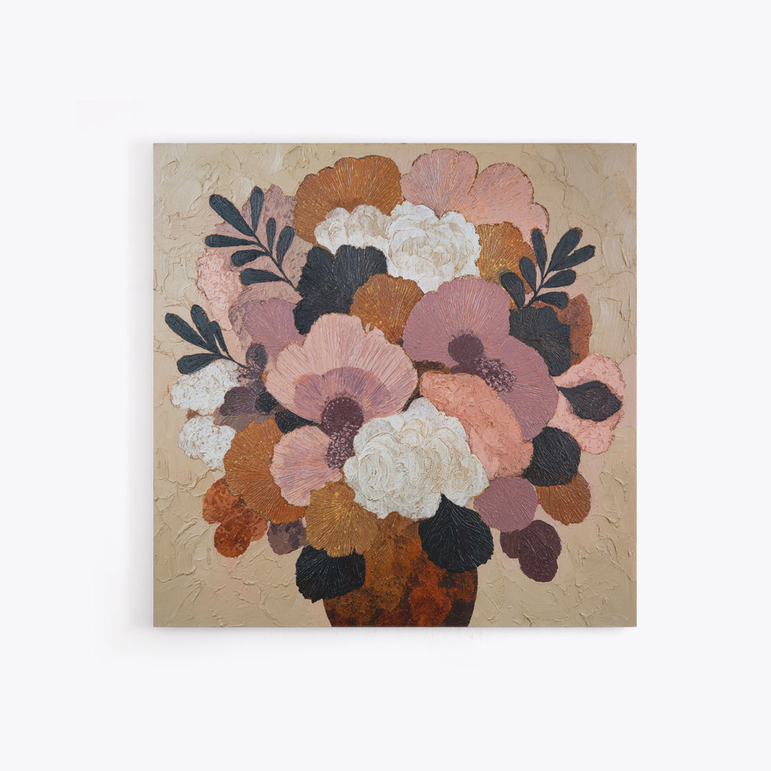 Monochrome Floral Bouquet Canvas Print, Monochrome Art, Modern Art, Living Room Decor, Oil Painting, Mono, Textured Painting, MON-1x1-90