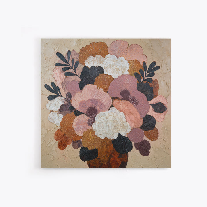 Monochrome Floral Bouquet Canvas Print, Monochrome Art, Modern Art, Living Room Decor, Oil Painting, Mono, Textured Painting, MON-1x1-90