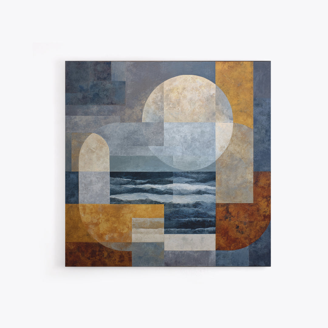 Silver Ocean Moonlight Scene Canvas Print, Monochrome Art, Boho Decor, Living Room Decor, Fine Art, Mono, Digital Art, MON-1x1-91