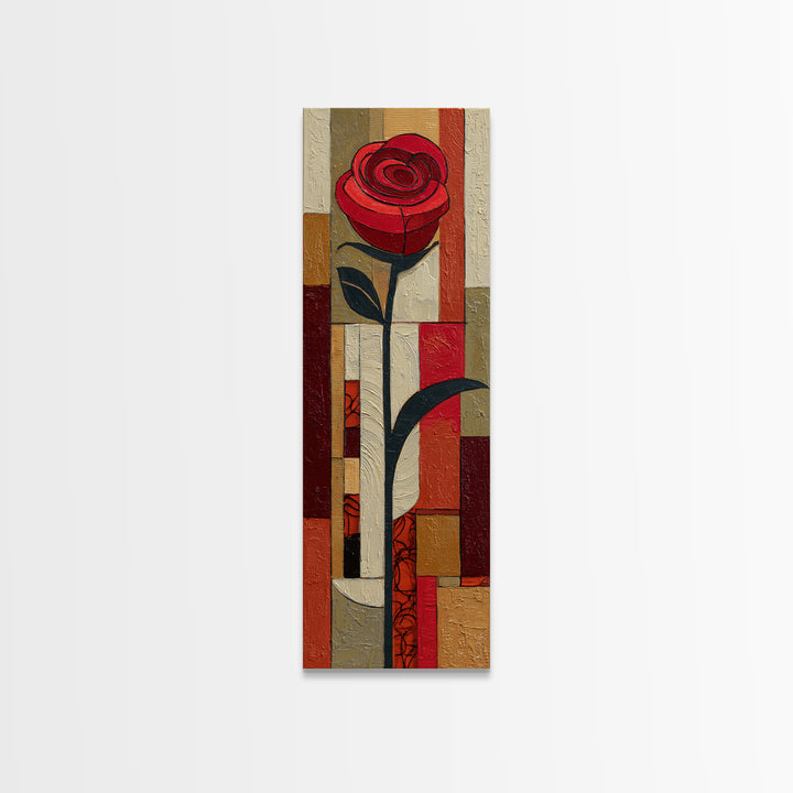 Single Red Rose Rendered Only Framed Canvas Print, Monochrome Art, Poster, Living Room Decor, Fine Art, Mono, Textured Wall Art, MON-1x3-19