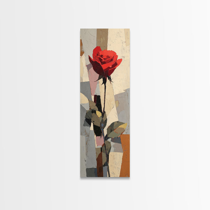 Single Red Rose Rendered Only Canvas Print, Monochrome Art, Mid Century Modern, Living Room Decor, Mono, Boho Wall Art, MON-1x3-43