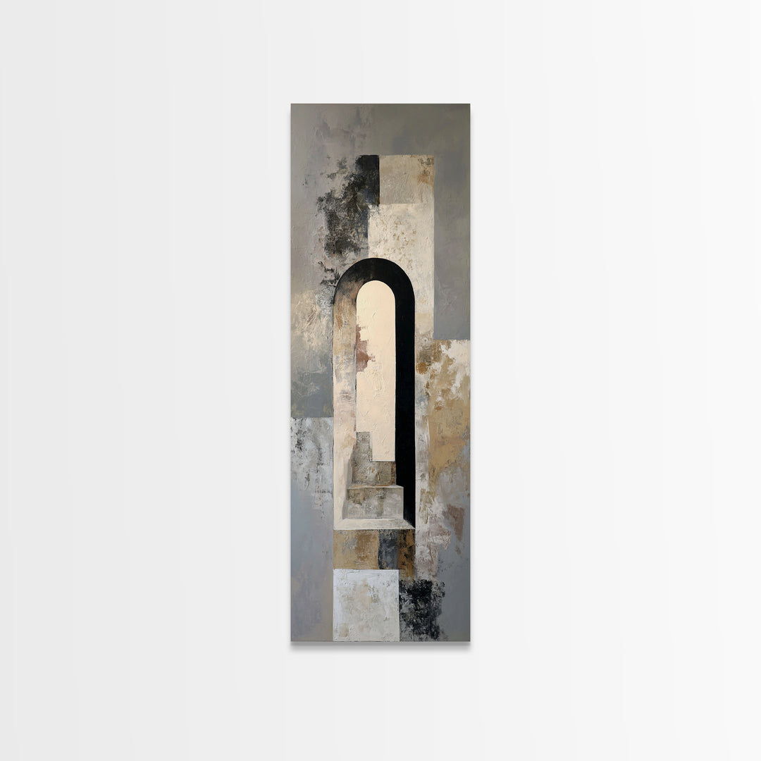 Gray Architectural Arch and Shadow Study Framed Canvas Print, Monochrome Art, Modern Art, Living Room Decor, Fine Art, Mono, MON-1x3-46