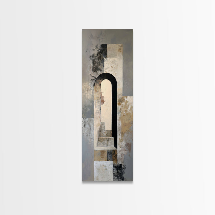 Gray Architectural Arch and Shadow Study Framed Canvas Print, Monochrome Art, Modern Art, Living Room Decor, Fine Art, Mono, MON-1x3-46