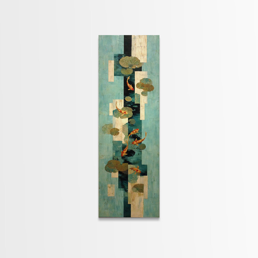 Teal Koi Fish on Tonal Water Canvas Print, Monochrome Art, Wallpaper Mural, Living Room Decor, Fine Art, Mono, MON-1x3-5