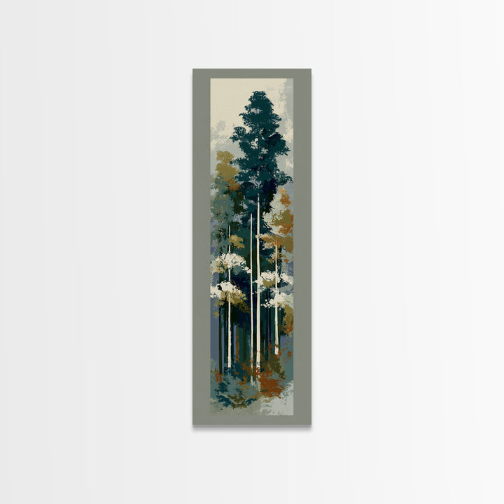 Deep Green Forest Silhouette Study Canvas Print, Monochrome Art, Living Room Decor, Oil Painting, Mono, Printable Art, MON-1x3-73