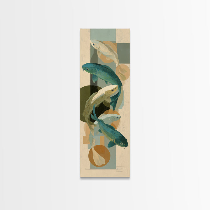 Teal Koi Fish on Tonal Water Canvas Print, Monochrome Art, Luxury Decor, Living Room Decor, Fine Art, Mono, Printable Wall Art, MON-1x3-77