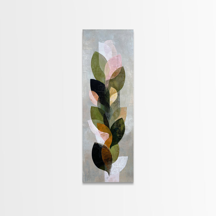 Olive Green Abstract Leaf Pattern Framed Canvas Print, Monochrome Art, Fine Art Print, Living Room Decor, Watercolor Art, Mono, MON-1x3-8