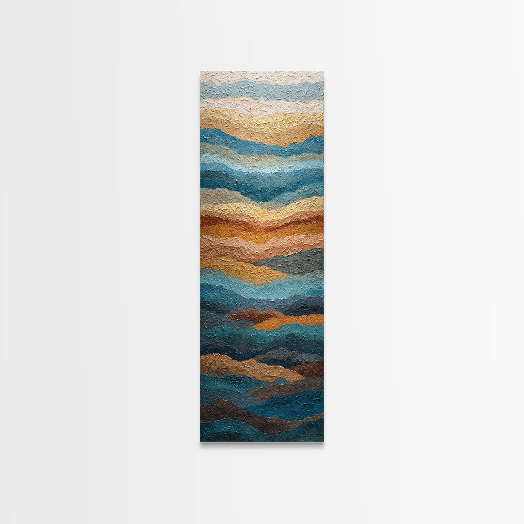 Blue Mountain Ridge Layers Framed Canvas Print, Monochrome Art, Original Painting, Living Room Decor, Oil Painting, Mono, MON-1x3-84