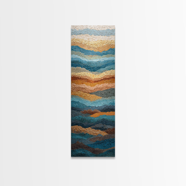 Blue Mountain Ridge Layers Framed Canvas Print, Monochrome Art, Original Painting, Living Room Decor, Oil Painting, Mono, MON-1x3-84