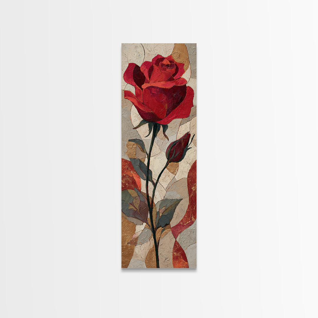 Single Red Rose Rendered Only Framed Canvas Print, Monochrome Art, Bedroom Wall Art, Living Room Decor, Oil Painting, Mono, MON-1x3-91