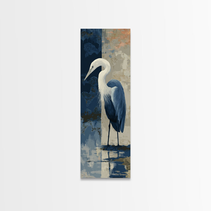 Blue Heron in Monochrome Navy Palette Framed Canvas Print, Monochrome Art, Apartment Decor, Living Room Decor, Fine Art, Mono, MON-1x3-92