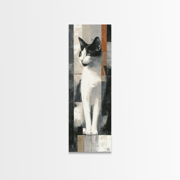 Monochrome Cat Portrait Canvas Print, Monochrome Art, Abstract Painting, Living Room Decor, Fine Art, Mono, Luxury Decor, MON-1x3-95