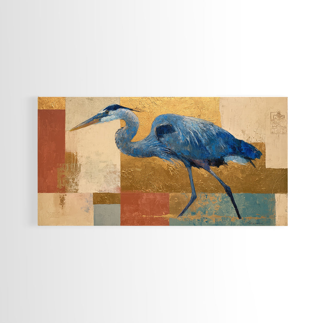 Blue Heron in Monochrome Navy Palette Framed Canvas Print, Monochrome Art, Dopamine Decor, Living Room Decor, Fine Art, Mono, MON-2x1-100