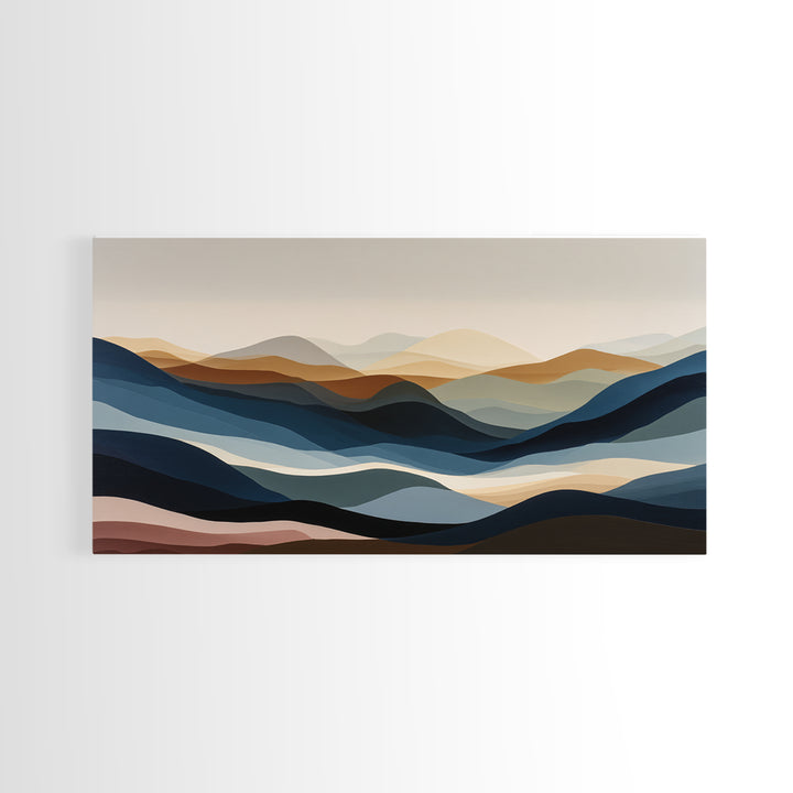 Blue Mountain Ridge Layers Framed Canvas Print, Monochrome Art, Fine Art Print, Living Room Decor, Watercolor Art, Mono, MON-2x1-20