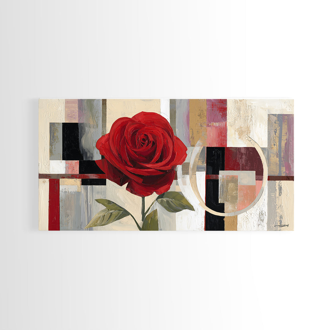 Single Red Rose Rendered Only Framed Canvas Print, Monochrome Art, Modern Decor, Living Room Decor, Oil Painting, Mono, MON-2x1-27