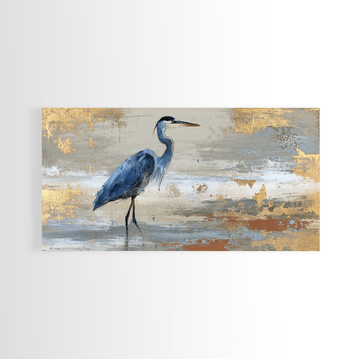 Blue Heron in Monochrome Navy Palette Framed Canvas Print, Monochrome Art, Minimalist Decor, Living Room Decor, Fine Art, Mono, MON-2x1-28