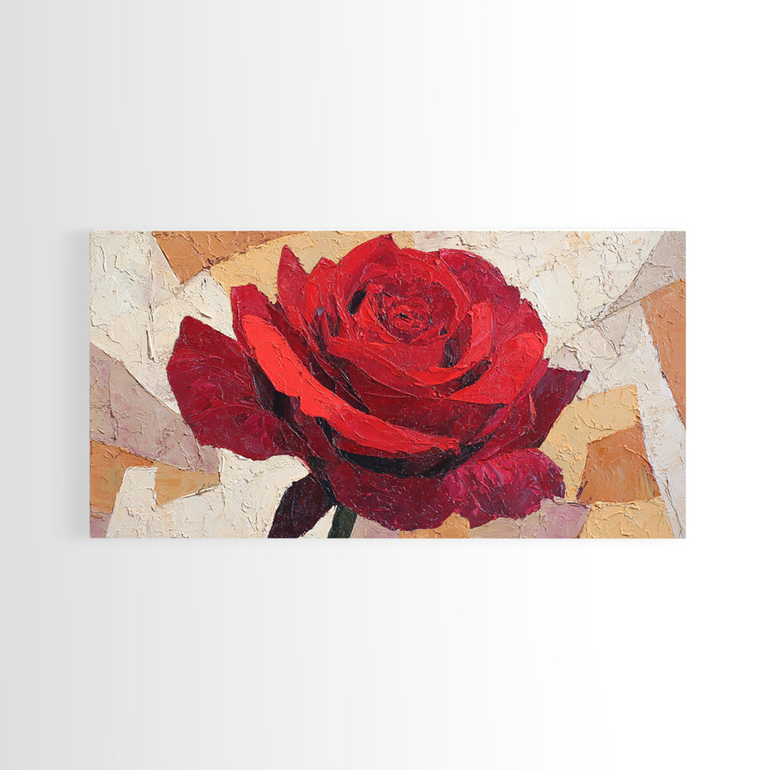 Single Red Rose Rendered Only Framed Canvas Print, Monochrome Art, Large Wall Art, Living Room Decor, Fine Art, Mono, MON-2x1-3