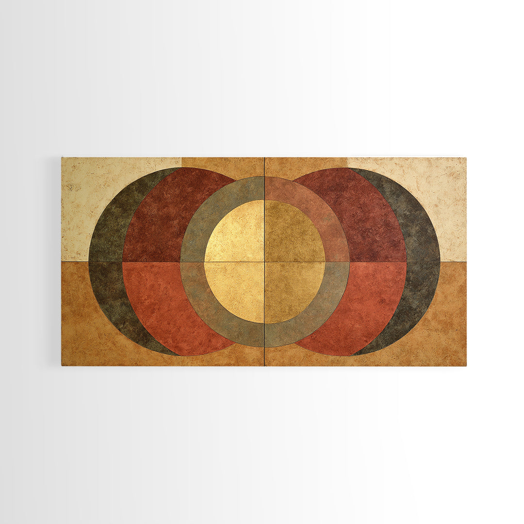 Gold Tonal Sunburst Medallion Framed Canvas Print, Monochrome Art, Luxury Decor, Living Room Decor, Fine Art, Mono, MON-2x1-34