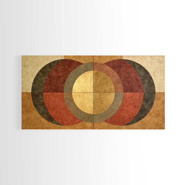 Gold Tonal Sunburst Medallion Framed Canvas Print, Monochrome Art, Luxury Decor, Living Room Decor, Fine Art, Mono, MON-2x1-34