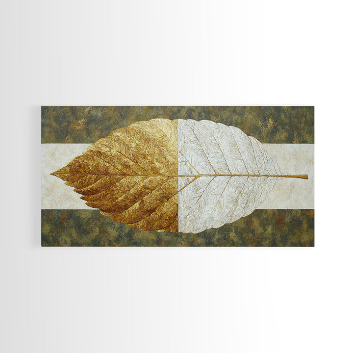 Olive Green Abstract Leaf Pattern Framed Canvas Print, Monochrome Art, Home Decor, Living Room Decor, Fine Art, Mono, MON-2x1-40