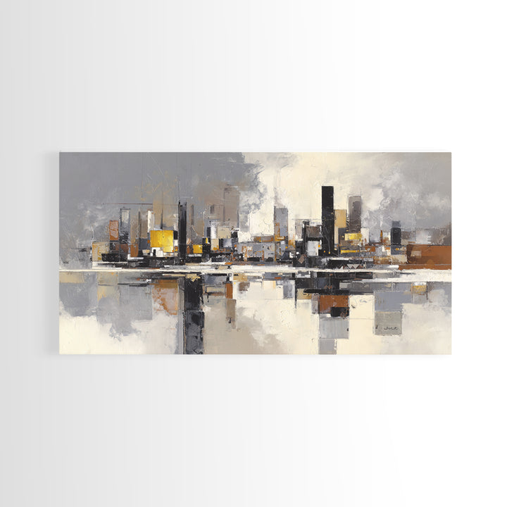 Black and White City Reflection Canvas Print, Monochrome Art, Contemporary Art, Living Room Decor, Fine Art, Mono, Original Art, MON-2x1-41