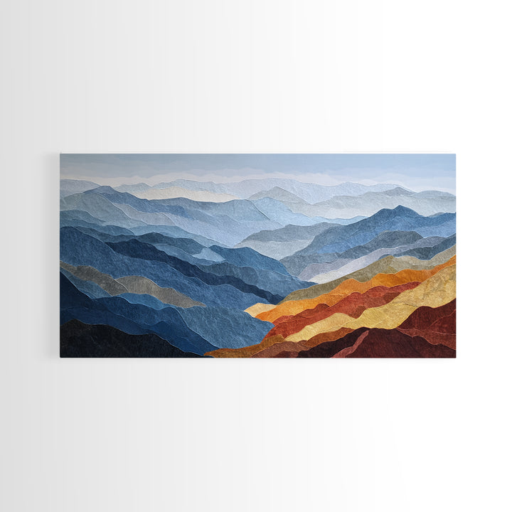 Blue Mountain Ridge Layers Canvas Print, Monochrome Art, Textured Painting, Living Room Decor, Fine Art, Mono, MON-2x1-44