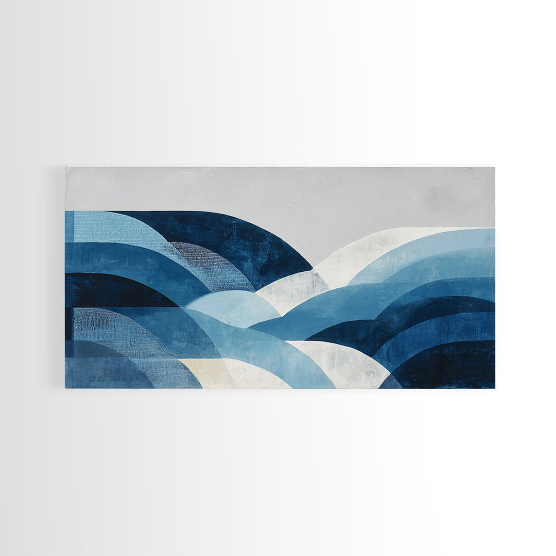 All Blue Ocean Abstraction Framed Canvas Print, Monochrome Art, Digital Art, Living Room Decor, Oil Painting, Mono, MON-2x1-45