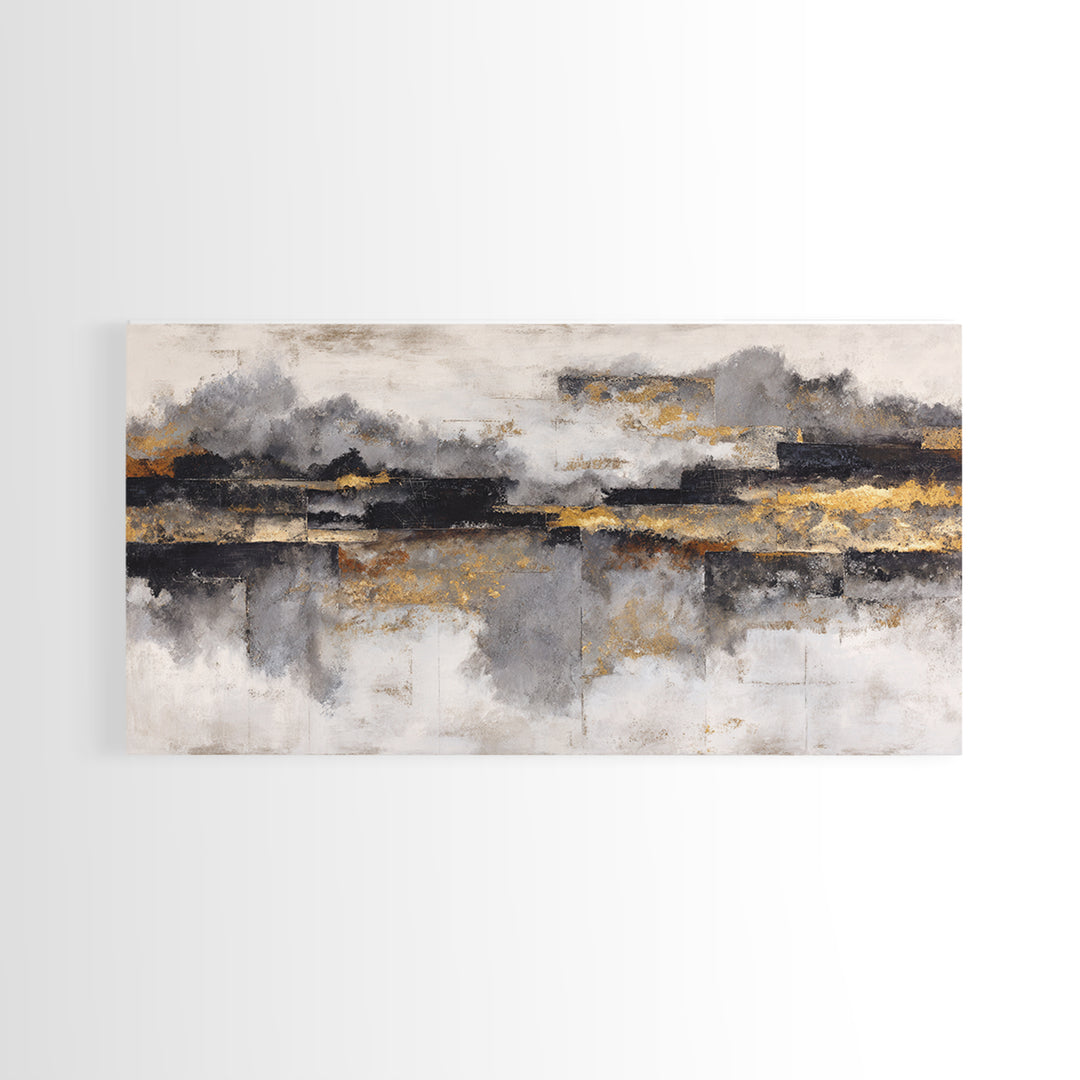 Black Ink Abstract Framed Canvas Print, Monochrome Art, Minimalist Decor, Living Room Decor, Fine Art, Mono, Large Wall Art, MON-2x1-50