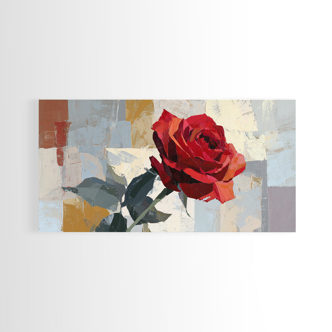 Single Red Rose Rendered Only Framed Canvas Print, Monochrome Art, Abstract Art, Living Room Decor, Watercolor Art, Mono, MON-2x1-51
