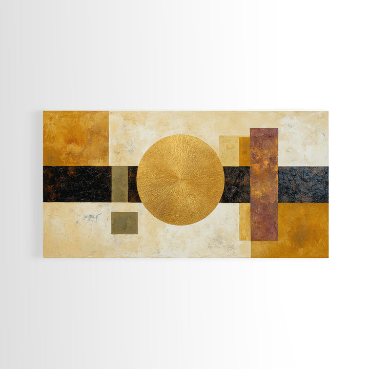 Gold Tonal Sunburst Medallion Canvas Print, Monochrome Art, Wall Art, Living Room Decor, Fine Art, Mono, Abstract Art, MON-2x1-58