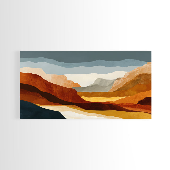 Burnt Orange Canyon Abstraction Framed Canvas Print, Monochrome Art, Digital Art, Living Room Decor, Mono, Dark Academia Decor, MON-2x1-60