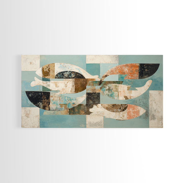 Teal Koi Fish on Tonal Water Canvas Print, Monochrome Art, Art Prints, Living Room Decor, Fine Art, Mono, Apartment Decor, MON-2x1-61