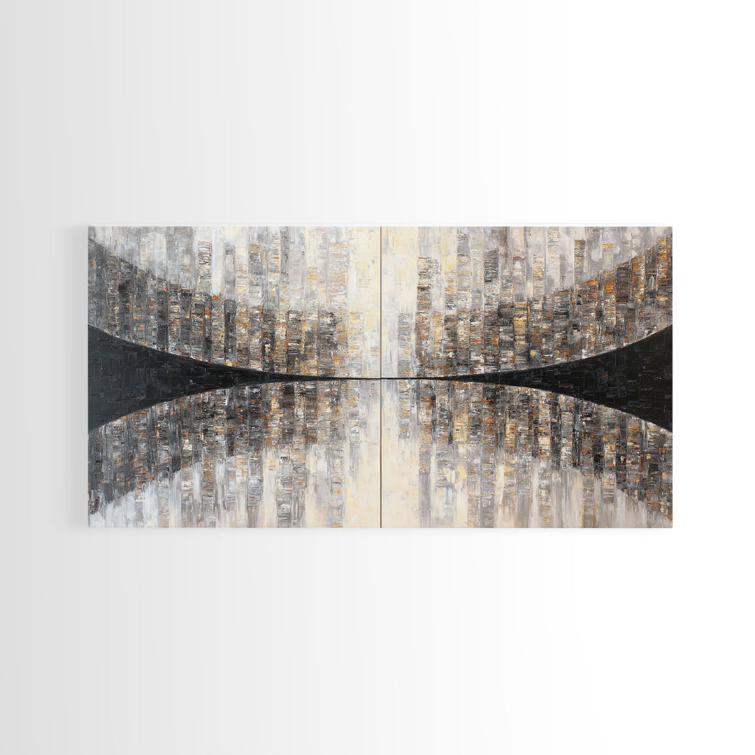 Black and White City Reflection Framed Canvas Print, Monochrome Art, Art Print, Living Room Decor, Abstract Art, Mono, MON-2x1-65
