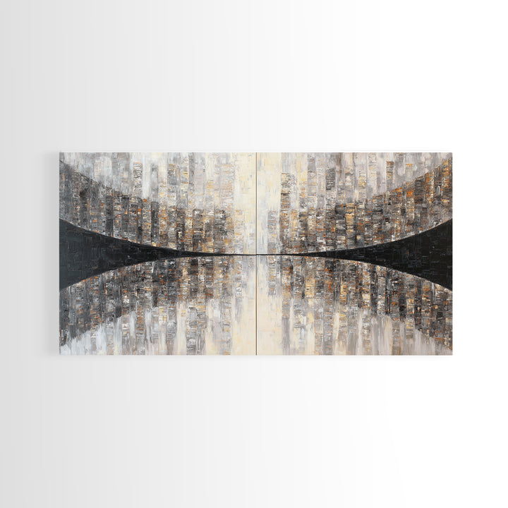 Black and White City Reflection Framed Canvas Print, Monochrome Art, Art Print, Living Room Decor, Abstract Art, Mono, MON-2x1-65