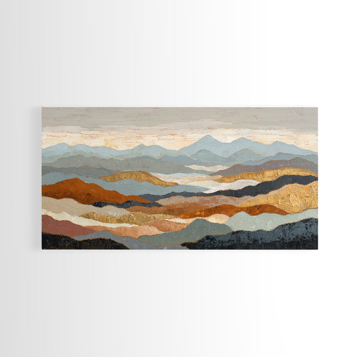 Blue Mountain Ridge Layers Canvas Print, Monochrome Art, Mid Century Modern, Living Room Decor, Fine Art, Mono, Boho Wall Art, MON-2x1-68