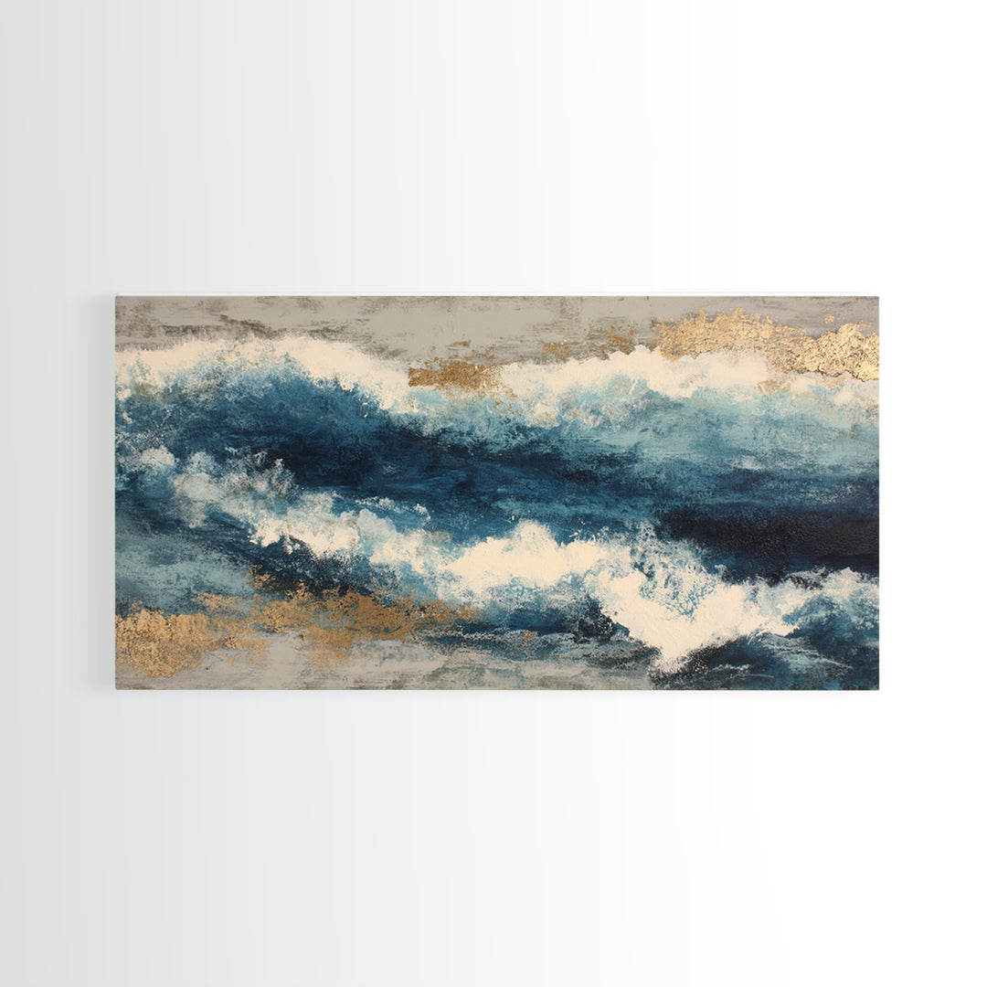 All Blue Ocean Abstraction Canvas Print, Monochrome Art, Original Art, Living Room Decor, Mono, Bird Art, Bedroom Wall Art, MON-2x1-69