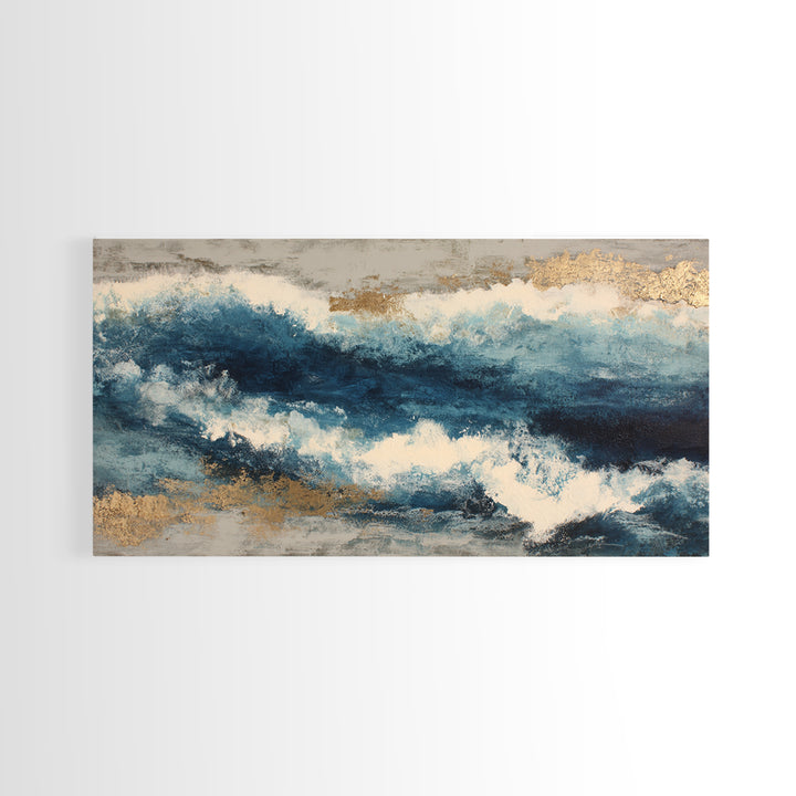 All Blue Ocean Abstraction Canvas Print, Monochrome Art, Original Art, Living Room Decor, Mono, Bird Art, Bedroom Wall Art, MON-2x1-69