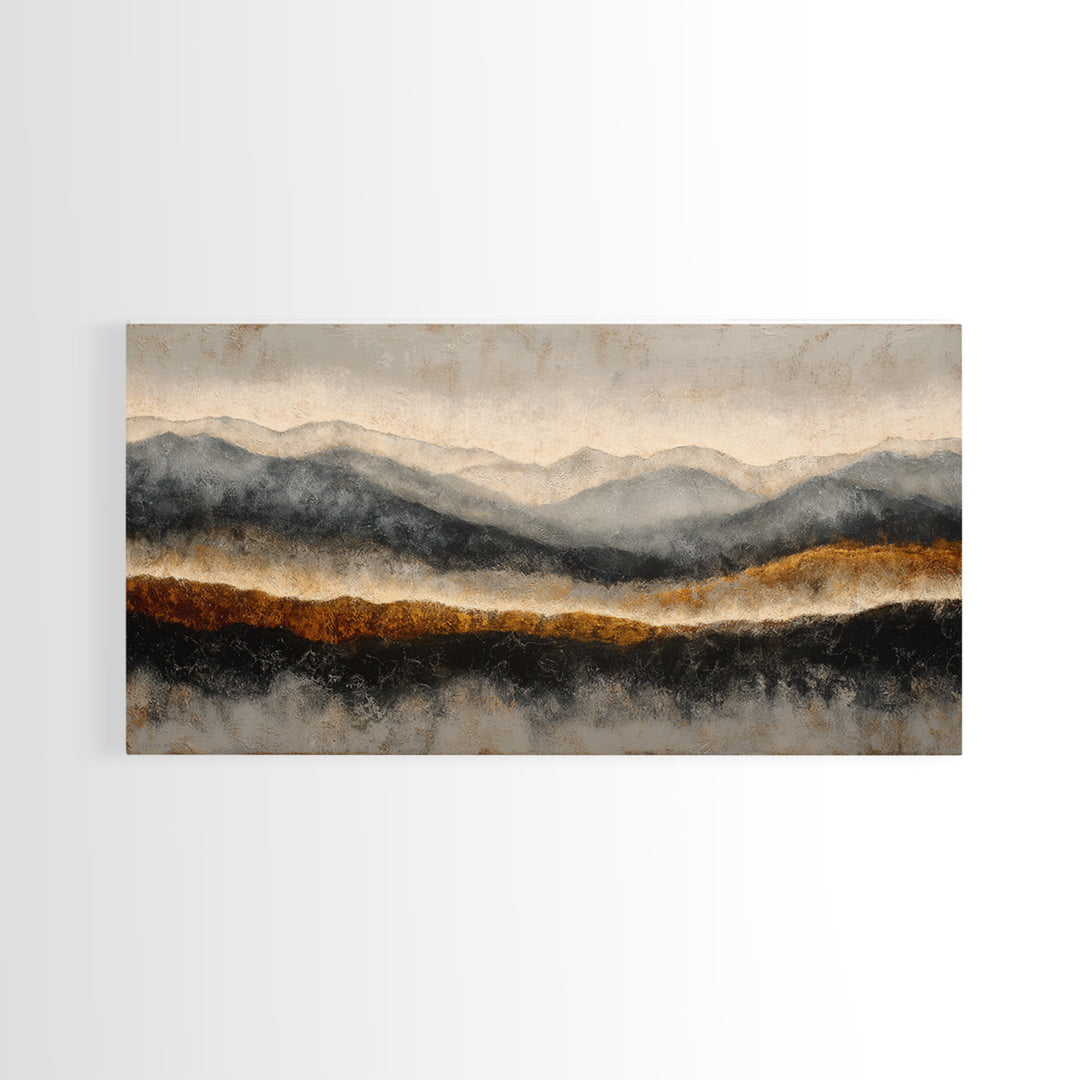 Charcoal Mountain Landscape Framed Canvas Print, Monochrome Art, Original Painting, Living Room Decor, Fine Art, Mono, MON-2x1-72