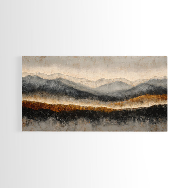 Charcoal Mountain Landscape Framed Canvas Print, Monochrome Art, Original Painting, Living Room Decor, Fine Art, Mono, MON-2x1-72