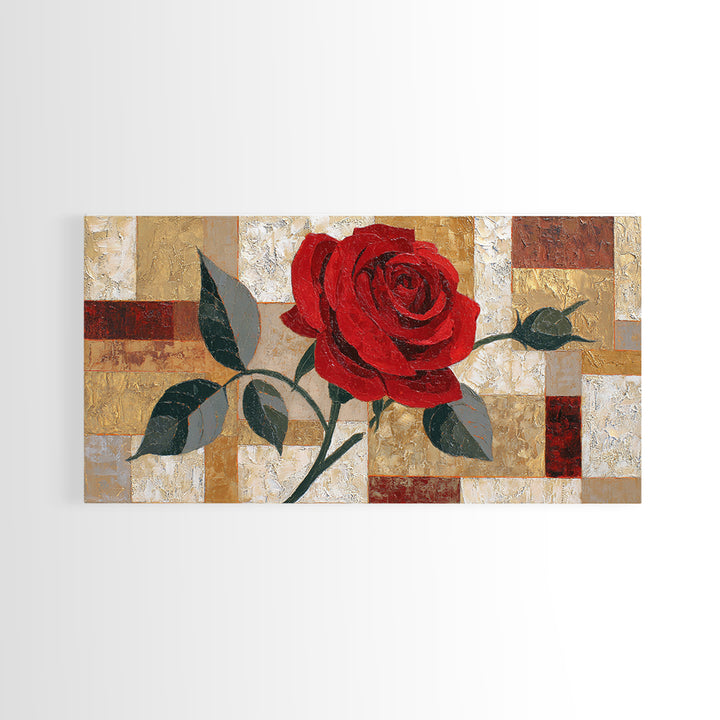 Single Red Rose Rendered Only Framed Canvas Print, Monochrome Art, Statement Artwork, Living Room Decor, Fine Art, Mono, MON-2x1-75