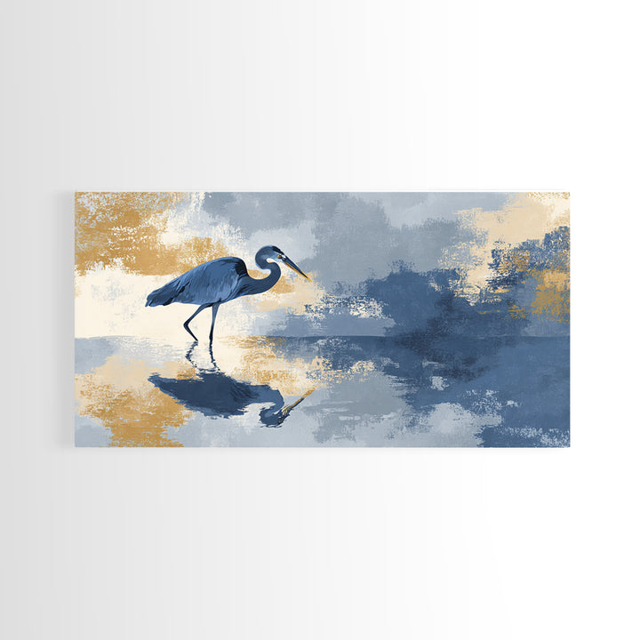 Blue Heron in Monochrome Navy Palette Canvas Print, Monochrome Art, Digital Print, Living Room Decor, Fine Art, Mono, MON-2x1-76