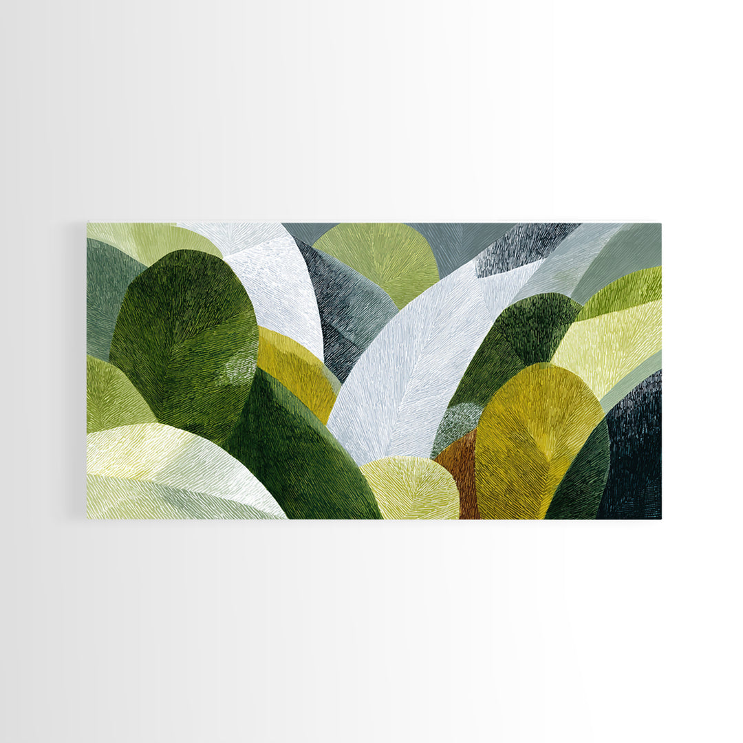 Olive Green Abstract Leaf Pattern Framed Canvas Print, Monochrome Art, Abstract Art, Living Room Decor, Watercolor Art, Mono, MON-2x1-88