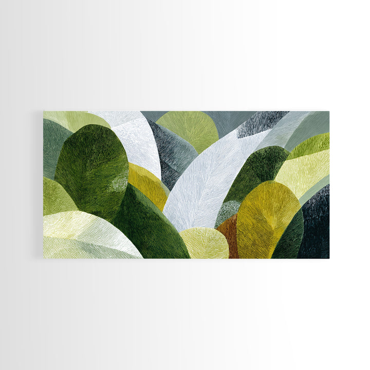 Olive Green Abstract Leaf Pattern Framed Canvas Print, Monochrome Art, Abstract Art, Living Room Decor, Watercolor Art, Mono, MON-2x1-88