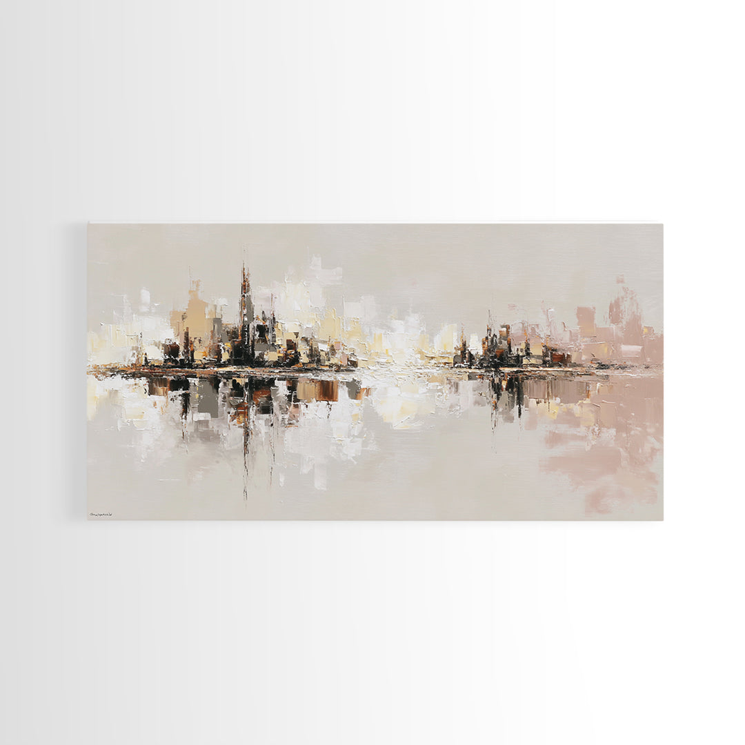 Black and White City Reflection Canvas Print, Monochrome Art, Large Wall Art, Living Room Decor, Mono, Modern Wall Art, MON-2x1-89