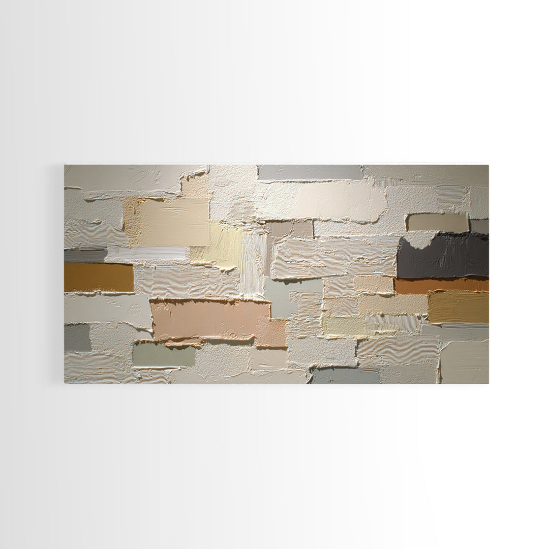 Cream on Cream Minimalist Forms Framed Canvas Print, Monochrome Art, Living Room Decor, Oil Painting, Mono, Textured Wall Art, MON-2x1-90