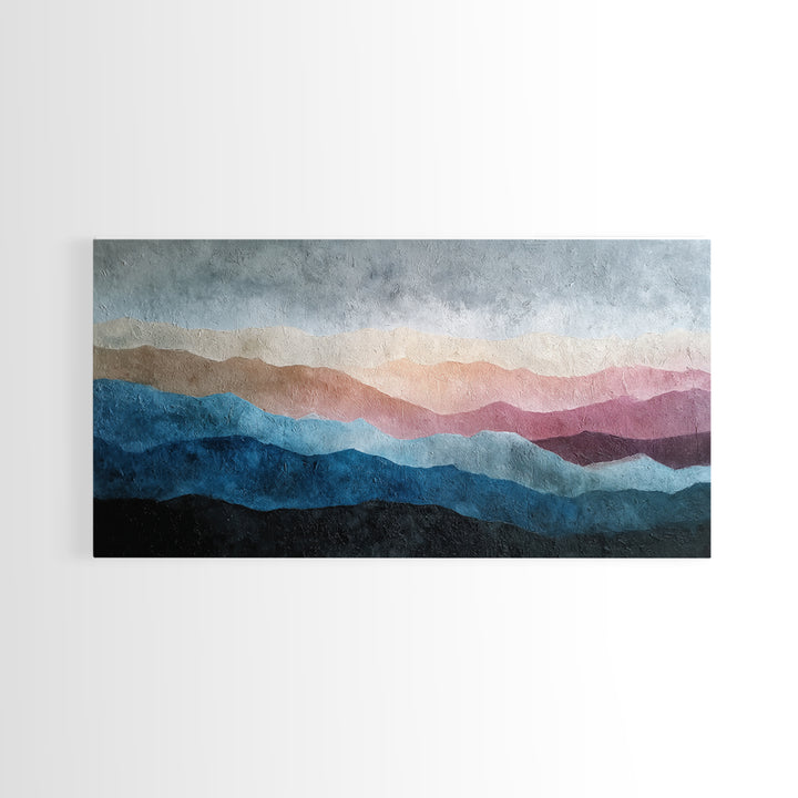 Blue Mountain Ridge Layers Framed Canvas Print, Monochrome Art, Bedroom Decor, Living Room Decor, Mono, Abstract Painting, MON-2x1-92